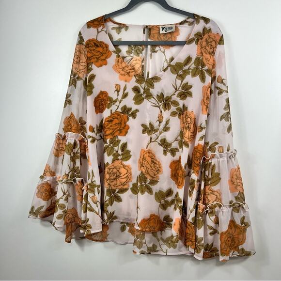 Show Me Your Mumu Nicolette Rose Floral Print Flared Ruffle Sleeve Top Size S - Picture 12 of 12